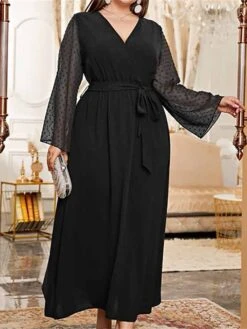 Women's Plus Size Prom Dress Party Dress Wedding Guest Dress Long Dress Maxi Dress Black Green Long Sleeve Pure Color Lace Up Fall Winter Autumn V Neck Fashion Winter Dress Wedding Guest Evening Party -HAYz Clothing Shop urmbda1693207139756