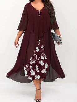 Women's Plus Size Curve Work Dress Floral V Neck Ruched 3/4 Length Sleeve Spring Summer Work Elegant Midi DressLayered Formal Vacation Dress 31 Women's Plus Size Curve Work Dress Floral V Neck Ruched 3/4 Length Sleeve Spring Summer Work Elegant Midi DressLayered Formal Vacation Dress -HAYz Clothing Shop urpnth1662014407947