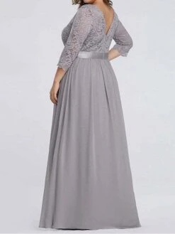 Women's Plus Size Curve Prom Dress Party Dress Lace Dress Long Dress Maxi Dress White Pink Wine 3/4 Length Sleeve Pure Color Lace Spring Fall Winter Crew Neck Fashion Birthday Evening Party -HAYz Clothing Shop uslmjd1692156789197