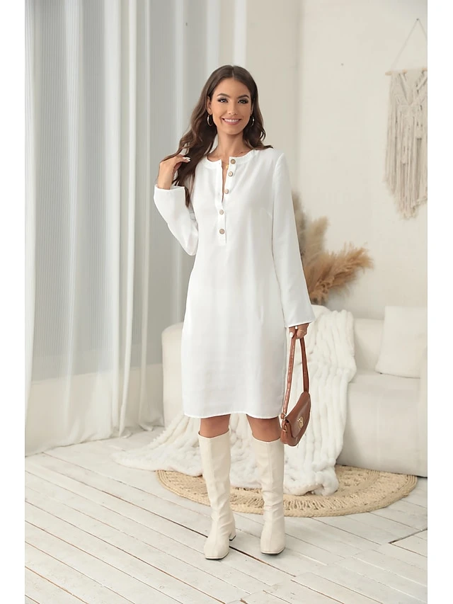 Women‘s Casual Dress Shirt Dress Shift Dress Midi Dress Yellow Navy Blue White Long Sleeve Pure Color Button Winter Fall Spring Shirt Collar Basic Winter Dress Daily Vacation 2023 S M L XL XXL 3XL 3 Women‘s Casual Dress Shirt Dress Shift Dress Midi Dress Yellow Navy Blue White Long Sleeve Pure Color Button Winter Fall Spring Shirt Collar Basic Winter Dress Daily Vacation 2023 S M L XL XXL 3XL - Image 3