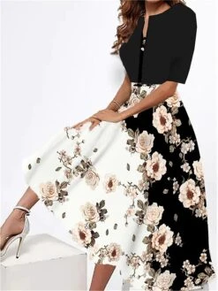 Women's Two Piece Dress Set Casual Dress Swing Dress Outdoor Daily Fashion Modern Print Midi Dress Crew Neck Short Sleeve Floral Loose Fit Black Summer Spring S M L XL XXL