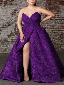 Women‘s Plus Size Curve Party Dress Solid Color Strapless Split Sleeveless Spring Fall Prom Dress Maxi Long Dress Party Daily Dress Ruched Loose -HAYz Clothing Shop uubmuo1657709781654