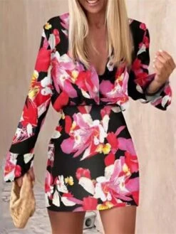 Women's Two Piece Dress Set Casual Dress Sheath Dress Daily Going Out Fashion Streetwear Print Mini Dress V Neck Long Sleeve Geometric Color Block Loose Fit Black Red Blue Spring Fall S M L XL XXL -HAYz Clothing Shop uuysrl1692170944825