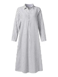 Women's Shirt Dress Casual Dress Cotton Linen Dress Midi Dress Linen / Cotton Blend Modern Casual Outdoor Daily Vacation Shirt Collar Button Print Long Sleeve Summer Spring Fall 2023 Loose Fit Black -HAYz Clothing Shop uvaikt1690882249768