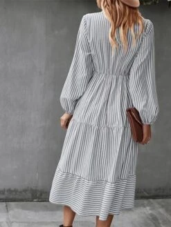 Women's Casual Dress Cotton Linen Dress Swing Dress Midi Dress Polyester Fashion Modern Outdoor Daily Vacation Split Neck Ruffle Button Long Sleeve Fall Winter Autumn 2023 Regular Fit Light Green -HAYz Clothing Shop uvkxkc1691462579363