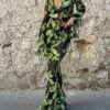 Women's Two Piece Dress Set Casual Dress Skirt Set Daily Going Out Casual Drawstring Cut Out Long Dress Maxi Dress V Neck Long Sleeve Print Slim Green Fall S M L