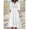 Women's Cotton Linen Dress Casual Dress Midi Dress Cotton Casual Mature Outdoor Daily Vacation V Neck Ruched Pocket Half Sleeve Summer Spring Fall 2023 Loose Fit White Blue Green Plain S M L XL 2XL