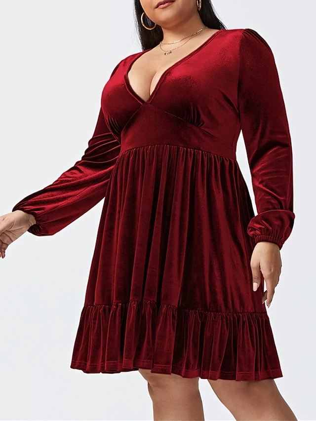 Women‘s Plus Size Curve Party Dress Velvet Dress Cocktail Dress Mini Dress Black Wine Royal Blue Long Sleeve Pure Color Ruched Spring Fall Winter V Neck Fashion Birthday Wedding Guest Vacation 2023 10 Women‘s Plus Size Curve Party Dress Velvet Dress Cocktail Dress Mini Dress Black Wine Royal Blue Long Sleeve Pure Color Ruched Spring Fall Winter V Neck Fashion Birthday Wedding Guest Vacation 2023 - Image 10