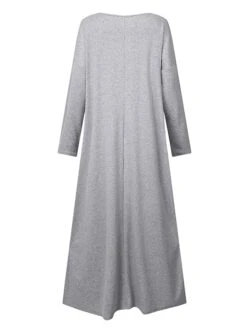 Women‘s Plus Size Casual Dress Caftan Dress Solid Color V Neck Long Sleeve Winter Fall Basic Casual Maxi Long Dress Daily Vacation Dress -HAYz Clothing Shop uwspwy1666342641432