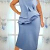 Women's Plus Size Curve Party Dress Bodycon Sheath Dress Plain Midi Dress Sleeveless Ruffle Crew Neck Fashion Party Sky Blue Spring Fall XL XXL 3XL 4XL