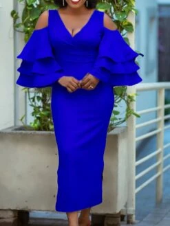 Women‘s Plus Size Curve Party Dress Solid Color V Neck Short Sleeve Spring Fall Work Formal Prom Dress Midi Dress Formal Party Dress