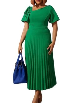 Women‘s Plus Size Curve Party Dress Solid Color V Neck Ruched Short Sleeve Fall Spring Work Prom Dress Maxi Long Dress Party Holiday Dress Ruffle -HAYz Clothing Shop uxussc1648636993242