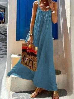 Women's Casual Dress Swing Dress Summer Dress Long Dress Maxi Dress Cotton Basic Modern Outdoor Home Daily Strap Backless Sleeveless Summer Spring 2023 Regular Fit Yellow Red Blue Plain S M L XL -HAYz Clothing Shop uyhcef1675994100750