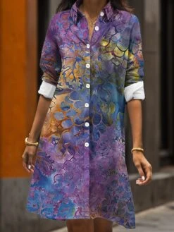 Women's Shirt Dress Casual Dress Midi Dress Outdoor Daily Date Polyester Fashion Modern Shirt Collar Button Pocket Long Sleeve Fall Winter 2023 Loose Fit ArmyGreen Rusty Red Lavender Floral S M L XL -HAYz Clothing Shop uyjdwd1695208432766