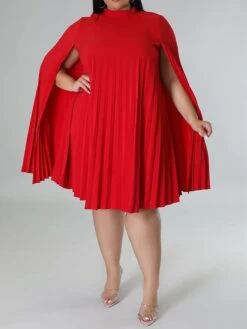 Women‘s Plus Size Curve Casual Dress Shift Dress Solid Color Midi Dress Long Sleeve Pleated Stand Collar Basic Daily Black White Fall Spring XL XXL 3XL 4XL 5XL -HAYz Clothing Shop uypxbx1672817485005