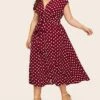 Women‘s Plus Size Curve Flattering Dresses Elegant Apple Shaped Dress Casual Dress A Line Dress Polka Dot Midi Dress Sleeveless Print V Neck Fashion Daily Black White Spring Summer Dress
