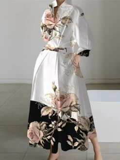 Women's Shirt Dress Casual Dress Swing Dress Maxi Long Dress Outdoor Office Daily Polyester Fashion Modern Shirt Collar Button Pocket Long Sleeve Spring Fall Winter 2023 Loose Fit Black White Yellow -HAYz Clothing Shop uytsqn1691045780633