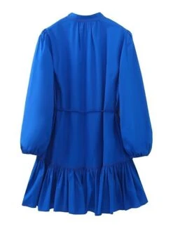 Women's Shirt Dress Casual Dress Mini Dress Outdoor Daily Polyester Basic Classic Stand Collar Ruffle Button Long Sleeve Fall Winter 2023 Loose Fit Blue Pure Color XS S M L -HAYz Clothing Shop uyzosa1695367371486