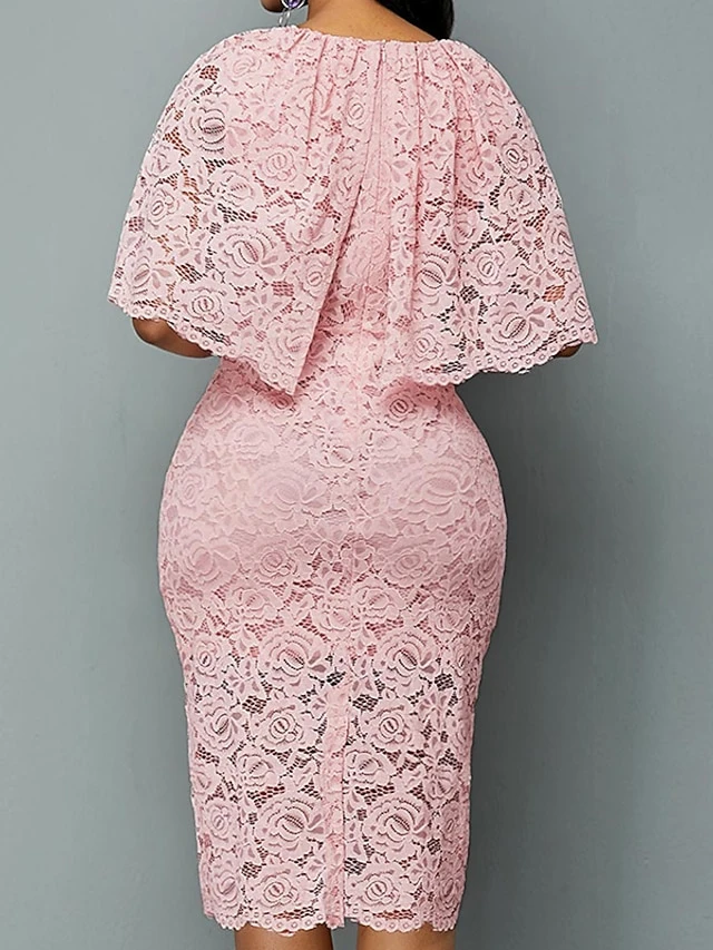 Women‘s Plus Size Curve Flattering Dresses Apple Shaped Dress Wedding Guest Sheath Dress Solid Color Crew Neck Lace Half Sleeve Fall Spring Elegant Knee Length Dress Daily Vacation Dress 2 Women‘s Plus Size Curve Flattering Dresses Apple Shaped Dress Wedding Guest Sheath Dress Solid Color Crew Neck Lace Half Sleeve Fall Spring Elegant Knee Length Dress Daily Vacation Dress - Image 2