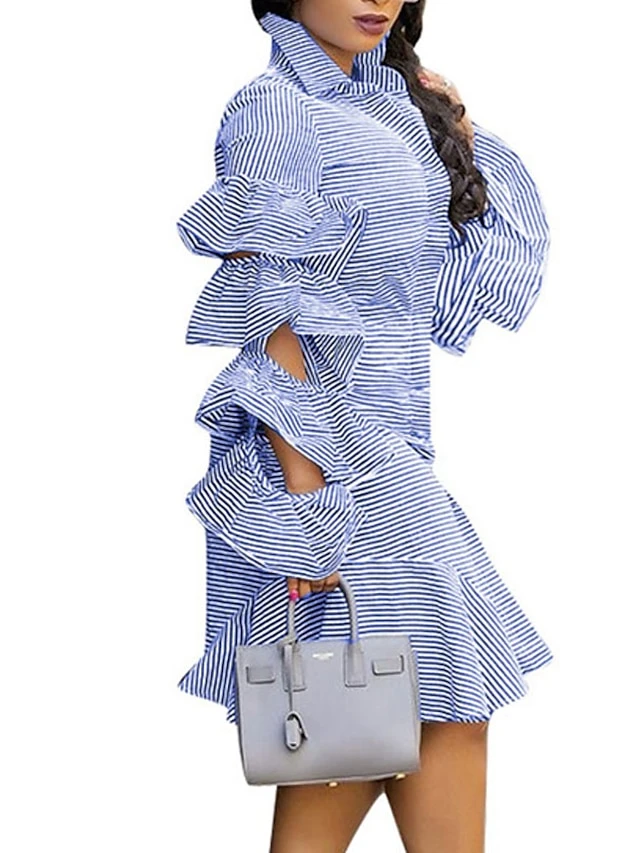 Women's Shirt Dress Sheath Dress Midi Dress Winter Dress Daily Vacation Polyester Cotton Blend Fashion Casual Shirt Collar Lace Up Ruched Long Sleeve Summer Spring Fall 2022 Regular Fit Red Light Blue 2 Women's Shirt Dress Sheath Dress Midi Dress Winter Dress Daily Vacation Polyester Cotton Blend Fashion Casual Shirt Collar Lace Up Ruched Long Sleeve Summer Spring Fall 2022 Regular Fit Red Light Blue - Image 2