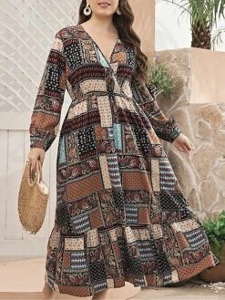 Women's Plus Size Curve Work Dress Swing Dress Semi Formal Dress Fashion Long Dress Maxi Dress Print V Neck Long Sleeve Geometric Paisley Regular Fit Khaki Fall Winter L XL XXL 3XL 4XL 11 Women's Plus Size Curve Work Dress Swing Dress Semi Formal Dress Fashion Long Dress Maxi Dress Print V Neck Long Sleeve Geometric Paisley Regular Fit Khaki Fall Winter L XL XXL 3XL 4XL -HAYz Clothing Shop vaikat1693280732354