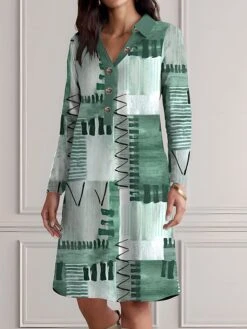 Women's Shirt Dress Casual Dress Cotton Linen Dress Midi Dress Polyester Fashion Casual Daily Outdoor Daily Vacation Shirt Collar Button Print 3/4 Length Sleeve Spring Fall Winter 2023 Loose Fit Blue -HAYz Clothing Shop vajpwx1695722578491