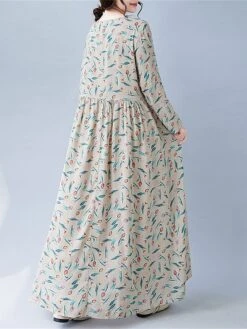 Women's Casual Dress Linen Dress Swing Dress Maxi Long Dress Linen Fashion Modern Outdoor Daily Holiday Crew Neck Print Long Sleeve Fall Winter Autumn 2023 Loose Fit Apricot Flower L XL 2XL -HAYz Clothing Shop vanjmy1693553172049
