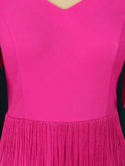 Women's Plus Size Curve Party Dress Fringe Dress Sheath Dress Plain Midi Dress Short Sleeve Tassel Fringe Ruffle V Neck Fashion Party Fuchsia Fall Winter XL XXL 3XL 4XL -HAYz Clothing Shop vavmob1694151487943