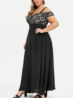Women‘s Plus Size Curve Party Dress Homecoming Dress Formal Dress Solid Color Long Dress Maxi Dress Short Sleeve Lace Strap Modern Party Black Wine Summer Spring L XL XXL 3XL 4XL -HAYz Clothing Shop vavzjg1673244333399