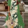 Women's Two Piece Dress Set Casual Dress Print Dress Outdoor Daily Fashion Streetwear Print Long Dress Maxi Dress V Neck Half Sleeve Floral Regular Fit Green Summer Spring S M L XL XXL