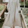 Women's Casual Dress Cotton Linen Dress Swing Dress Maxi Long Dress Linen / Cotton Blend Fashion Classic Outdoor Daily Vacation Crew Neck Ruched Pocket Long Sleeve Summer Spring Fall 2023 Loose Fit