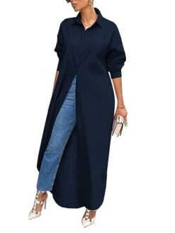 Women's Shirt Dress Casual Dress Midi Dress Outdoor Daily Vacation Polyester Fashion Modern Shirt Collar Split Long Sleeve Fall Winter 2023 Loose Fit Black White Yellow Plain S M L XL XXL -HAYz Clothing Shop vbxwdu1692342898017