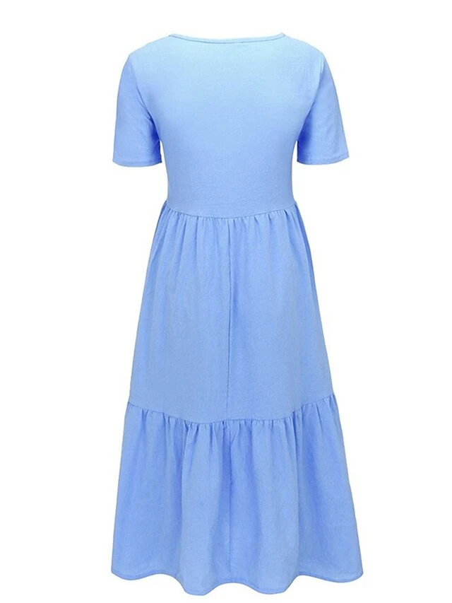 Women's Casual Dress Cotton Linen Dress Swing Dress Midi Dress Polyester Basic Classic Outdoor Daily Vacation Crew Neck Pocket Short Sleeve Summer Spring 2023 Loose Fit Black Yellow Blue Plain M L XL 3 Women's Casual Dress Cotton Linen Dress Swing Dress Midi Dress Polyester Basic Classic Outdoor Daily Vacation Crew Neck Pocket Short Sleeve Summer Spring 2023 Loose Fit Black Yellow Blue Plain M L XL - Image 3