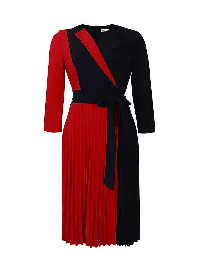 Women's Shirt Dress Casual Dress Midi Dress Outdoor Daily Date Polyester Fashion Casual Shirt Collar Lace Up Pleated 3/4 Length Sleeve Spring Fall Winter 2023 Regular Fit Yellow Red Blue Color Block 12 Women's Shirt Dress Casual Dress Midi Dress Outdoor Daily Date Polyester Fashion Casual Shirt Collar Lace Up Pleated 3/4 Length Sleeve Spring Fall Winter 2023 Regular Fit Yellow Red Blue Color Block - Image 12