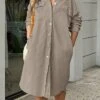 Women's Shirt Dress Casual Dress Shift Dress Midi Dress Outdoor Daily Vacation Polyester Fashion Modern Shirt Collar Button Pocket Long Sleeve Fall Winter 2023 Loose Fit Yellow Blue Khaki Pure Color