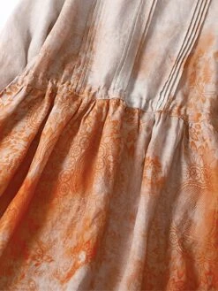 Women's Casual Dress Linen Dress Midi Dress Linen Fashion Romantic Outdoor Daily Holiday Crew Neck Pocket Print 3/4 Length Sleeve Fall Winter Autumn 2023 Loose Fit Blue Orange Painting Flower M L XL -HAYz Clothing Shop vevrbq1694418653144