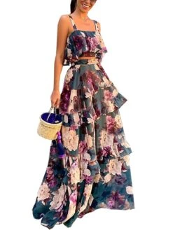 Women's Dress Set Two Piece Dress Skirt Set Long Dress Maxi Dress Photo Color Sleeveless Floral Layered Summer Spring Cold Shoulder Vacation 2023 S M L XL XXL -HAYz Clothing Shop vfebay1621232941140