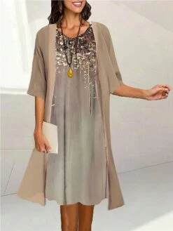 Women's Two Piece Dress Set Casual Dress Print Dress Outdoor Daily Fashion Elegant Print Midi Dress Crew Neck 3/4 Length Sleeve Floral Loose Fit Black Yellow Purple Summer Spring S M L XL XXL -HAYz Clothing Shop vfeeyw1690171229452