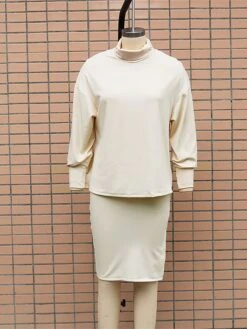 Women's Two Piece Dress Set Casual Dress Skirt Set Outdoor Daily Fashion Streetwear Split Ribbed Midi Dress Turtleneck Long Sleeve Plain Loose Fit Black Brown Beige Fall Winter S M L XL -HAYz Clothing Shop vfegnp1694596422619