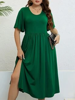Women‘s Plus Size Curve Party Dress Cocktail Dress Wedding Guest Dress Midi Dress Green Short Sleeve Pure Color Split Summer Spring Fall Crew Neck Fashion Birthday Wedding Guest Vacation 2023 9 Women‘s Plus Size Curve Party Dress Cocktail Dress Wedding Guest Dress Midi Dress Green Short Sleeve Pure Color Split Summer Spring Fall Crew Neck Fashion Birthday Wedding Guest Vacation 2023 -HAYz Clothing Shop vfwpbh1691738816829