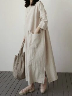Women's Casual Dress Cotton Linen Dress Maxi Long Dress Linen / Cotton Blend Basic Classic Outdoor Daily Vacation Crew Neck Pocket Split 3/4 Length Sleeve Spring Fall Autumn 2023 Loose Fit Red Apricot 27 Women's Casual Dress Cotton Linen Dress Maxi Long Dress Linen / Cotton Blend Basic Classic Outdoor Daily Vacation Crew Neck Pocket Split 3/4 Length Sleeve Spring Fall Autumn 2023 Loose Fit Red Apricot -HAYz Clothing Shop vfxtdl1692872468512