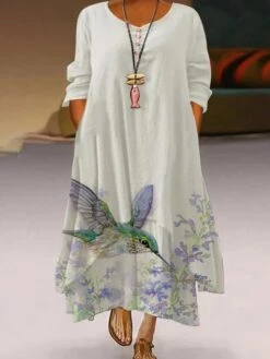 Women‘s Plus Size Curve Holiday Dress Print Crew Neck Long Sleeve Fall Winter Casual Vintage Maxi Long Dress Daily Dress -HAYz Clothing Shop vggnwu1637670535111