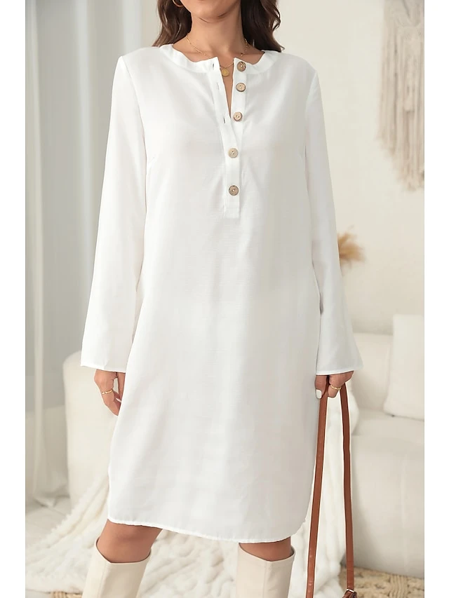 Women‘s Casual Dress Shirt Dress Shift Dress Midi Dress Yellow Navy Blue White Long Sleeve Pure Color Button Winter Fall Spring Shirt Collar Basic Winter Dress Daily Vacation 2023 S M L XL XXL 3XL 2 Women‘s Casual Dress Shirt Dress Shift Dress Midi Dress Yellow Navy Blue White Long Sleeve Pure Color Button Winter Fall Spring Shirt Collar Basic Winter Dress Daily Vacation 2023 S M L XL XXL 3XL - Image 2