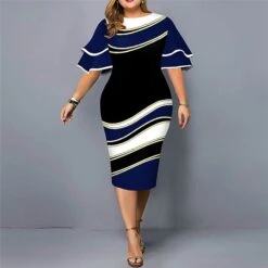 Women‘s Plus Size Curve Party Dress Color Block Crew Neck Print Short Sleeve Spring Fall Work Casual Prom Dress Knee Length Dress Casual Daily DressHomecoming Dress -HAYz Clothing Shop vglkxr1639471971029
