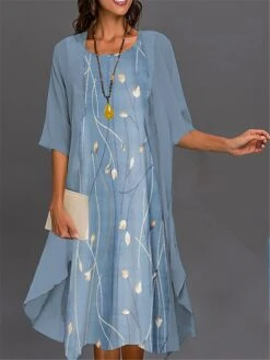 Women's Two Piece Dress Set Casual Dress Print Dress Outdoor Daily Fashion Elegant Print Midi Dress Crew Neck 3/4 Length Sleeve Floral Geometric Loose Fit Black Royal Blue Blue Summer Spring S M L XL