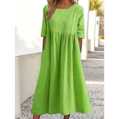 Women's Casual Dress Cotton Dress Swing Dress Midi Dress Cotton Basic Casual Outdoor Daily Crew Neck Pocket Smocked Half Sleeve Summer Spring Fall 2023 Loose Fit Light Blue Black White Pure Color S M 19 Women's Casual Dress Cotton Dress Swing Dress Midi Dress Cotton Basic Casual Outdoor Daily Crew Neck Pocket Smocked Half Sleeve Summer Spring Fall 2023 Loose Fit Light Blue Black White Pure Color S M -HAYz Clothing Shop vgqvih1680240688416
