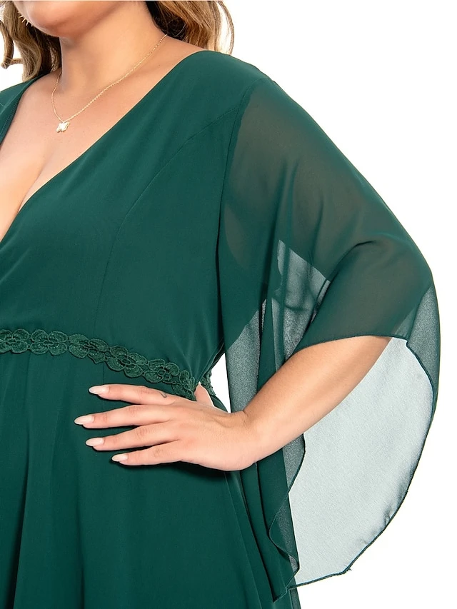 Women‘s Plus Size Curve Casual Dress Swing Dress Plain Long Dress Maxi Dress 3/4 Length Sleeve Layered V Neck Basic Outdoor Dark Green Summer Spring L XL XXL 3XL 4XL 9 Women‘s Plus Size Curve Casual Dress Swing Dress Plain Long Dress Maxi Dress 3/4 Length Sleeve Layered V Neck Basic Outdoor Dark Green Summer Spring L XL XXL 3XL 4XL - Image 9