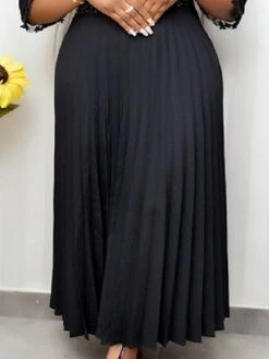 Women‘s Plus Size Curve Party Dress Solid Color Crew Neck Long Sleeve Fall Winter Formal Prom Dress Maxi Long Dress Party Date Dress -HAYz Clothing Shop vgxsmw1649302773401