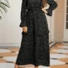 Women's Plus Size Party Dress Wedding Guest Dress Empire Waist Dresses Long Dress Maxi Dress Black Long Sleeve Print Lace Up Spring Fall Winter V Neck Fashion Winter Dress Evening Party Wedding Guest
