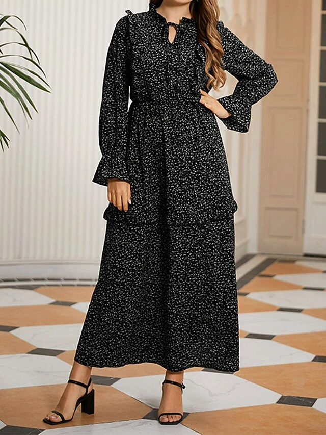 Women's Plus Size Party Dress Wedding Guest Dress Empire Waist Dresses Long Dress Maxi Dress Black Long Sleeve Print Lace Up Spring Fall Winter V Neck Fashion Winter Dress Evening Party Wedding Guest 1 Women's Plus Size Party Dress Wedding Guest Dress Empire Waist Dresses Long Dress Maxi Dress Black Long Sleeve Print Lace Up Spring Fall Winter V Neck Fashion Winter Dress Evening Party Wedding Guest